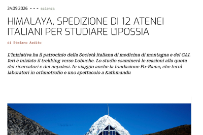 Lo Scarpone: HIMALAYA, SPEDIZIONE DI 12 ATENEI ITALIANI PER STUDIARE L'IPOSSIA